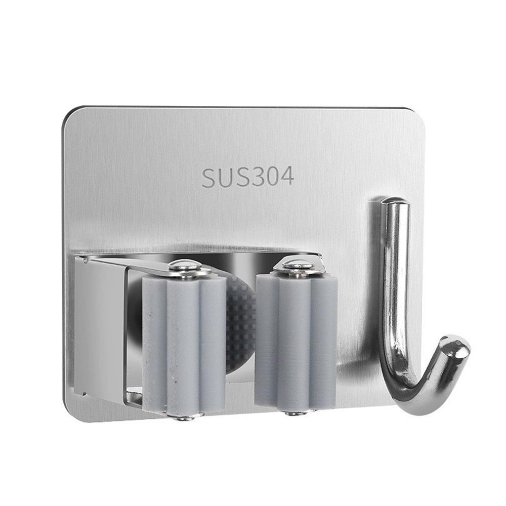 

1PC Mop Hook Perforation-Free Bathroom Storage Device Sticky Broom Hanger Wall Hanging Mop Clip серебряный