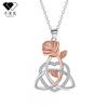 Celtic Knot Heart Rose Pendant Necklace Women Gold Plated Copper Chain Adjustable 41-50cm Cross Link Choker