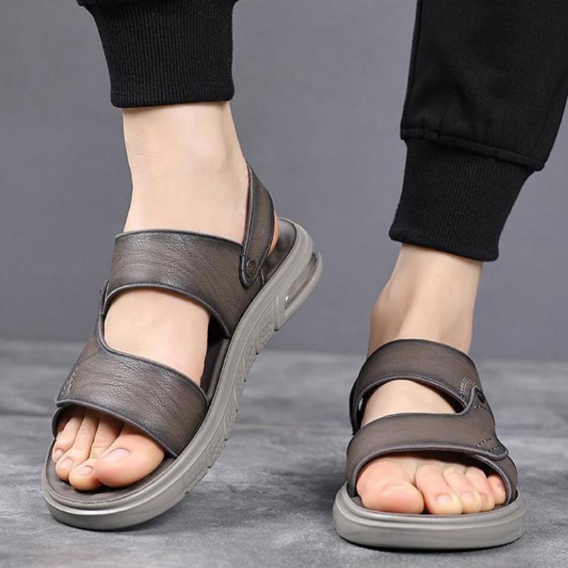 Mode Sommer Herren Luftkissen Lässige Weiche Sohle Hausschuhe Offene Zehen Leder Atmungsaktiv Wasserdicht Rutschfest Slipper