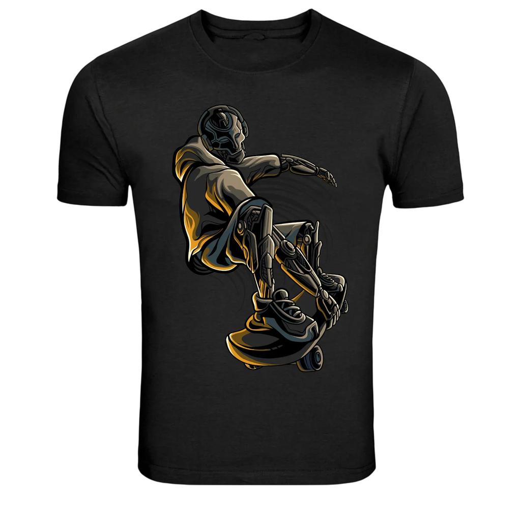 Robot Skateboarder Graphic T-Shirt Futuristic Skater Tech Tee