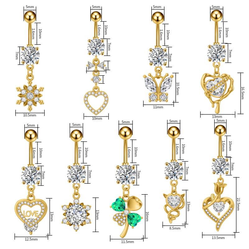 Butterfly Zircon Belly Button Rings Stainless Steel Heart Pendant Navel Piercing Barbell For Women Belly Ring Beach Jewelry