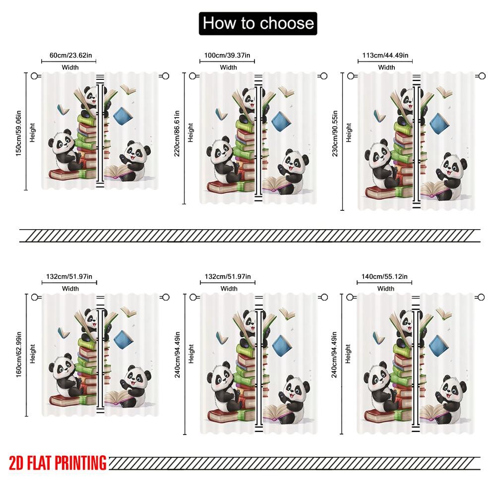 2pcs,2D plane printing Print Curtains Panda Book Club Versatile Polyester Fabric (without rod) Decorations Outdoor for Bedroom,