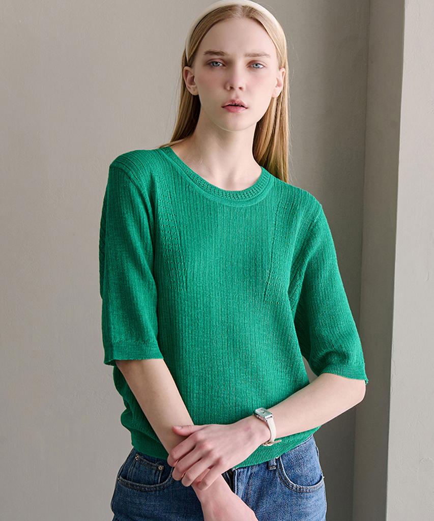 LUSIDA Sheer Round Short Sleeve Knit_4 Colors