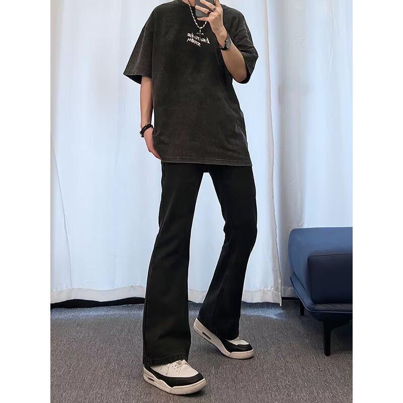 American High Street Style Design Breasted Jeans Men's Trendy Brand Slim-fitting and Thin Casual Trousers