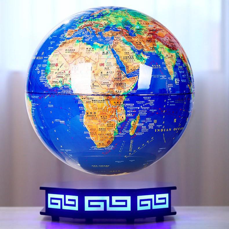 12-inch Illuminated Magnetic Levitation Globe: Handcrafted Living Room Ornament with Advanced Black Technology.