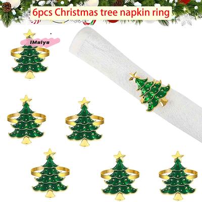6Pcs Christmas Napkin Rings Xmas Tree Ornaments Home Kitchen Dinner Table Decor New Year Party Supplies