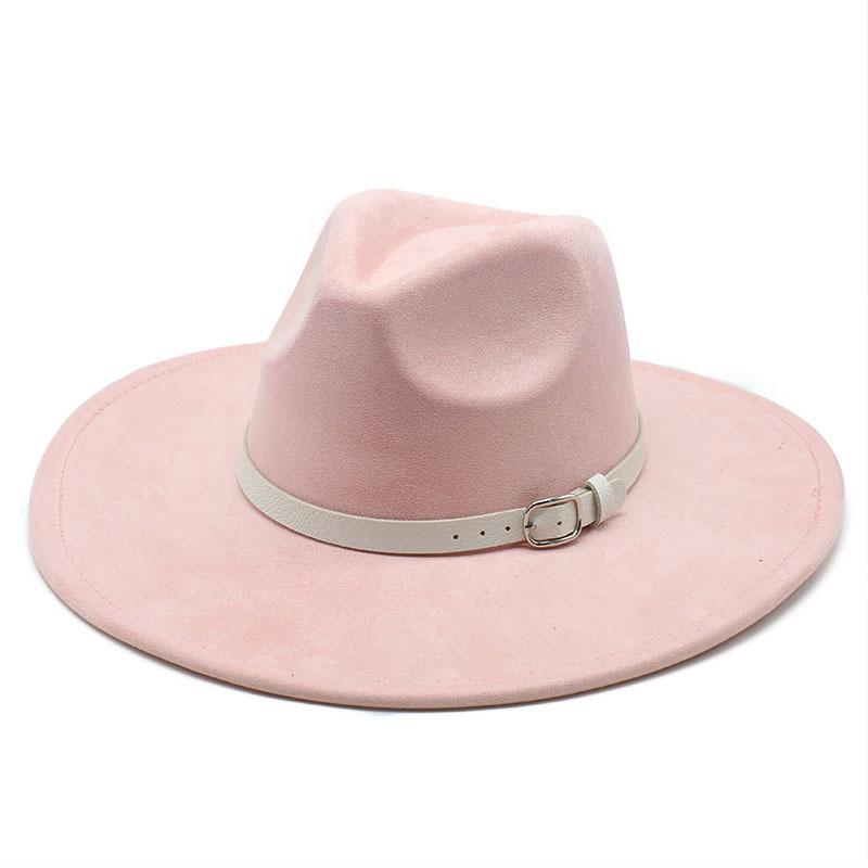 Big Edge Jazz Top Hat Women'S 9Cm Brim Suede Peach Heart Top Fringed Hat