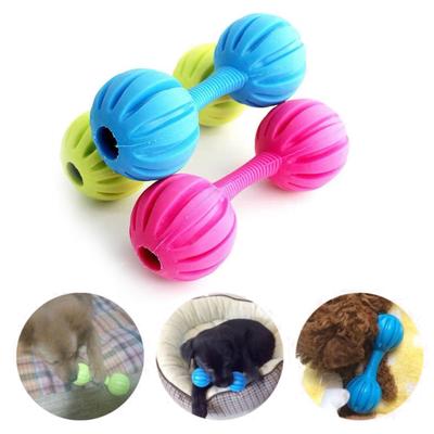 Dumbbell Dog Chew Toy with Bell Bite Resistant Boredom Stress Relief TPR Dumbbell Shape Puppies Toy Pet Teething Cleaning Interactive Toy