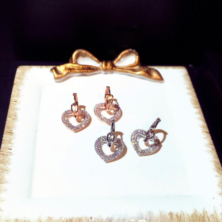 New Korean Fashionable Earrings Delicate Diamond Heart shaped Temperament Earrings Earrings Earrings Woman