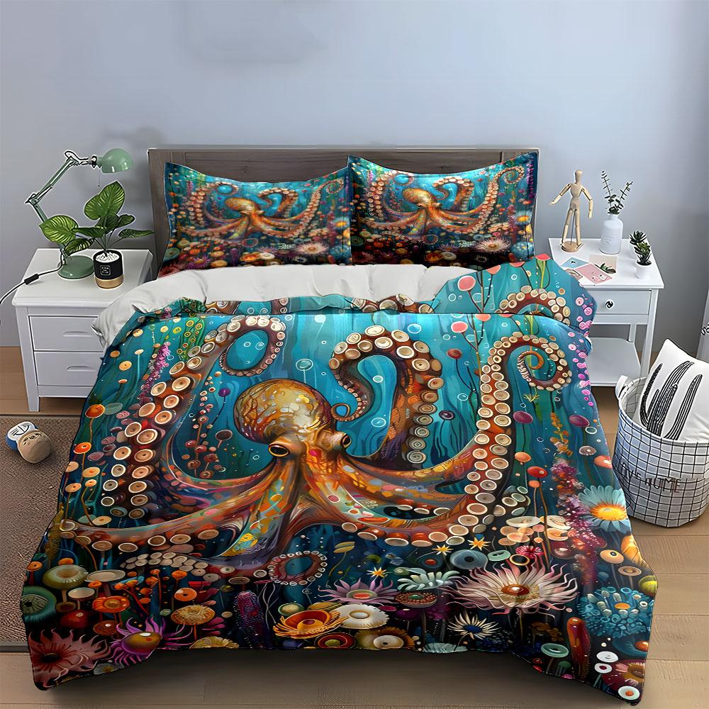 Unterwasser-Oktopus-Kunst-Set Mehrere Größen Kinder- und Schlafzimmer für Erwachsene Exquisites 3-teiliges Bettwäsche-Set Geschenk