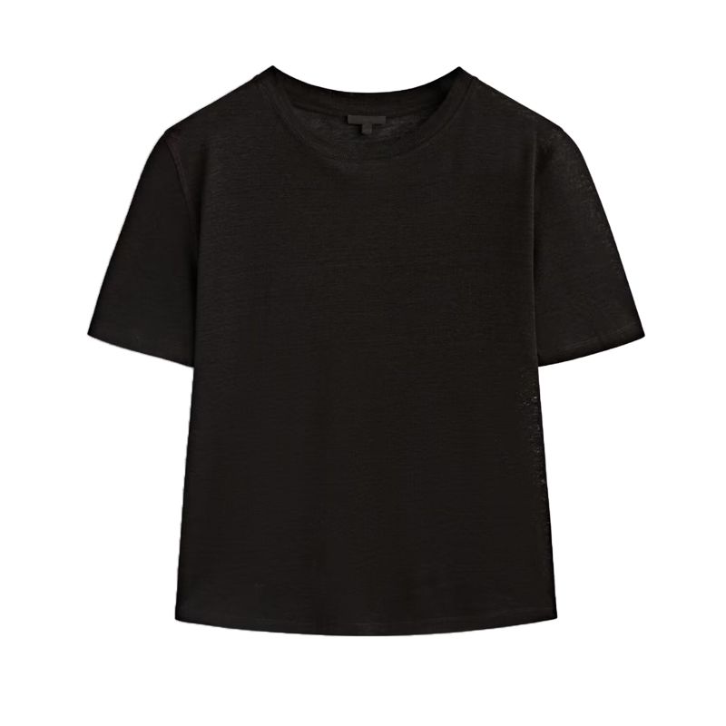 MD Spring New Arrival round Neck Loose Top Plaid Linen Lightweight Basic Style Pure Color Short Sleeve T-shirt 6838773