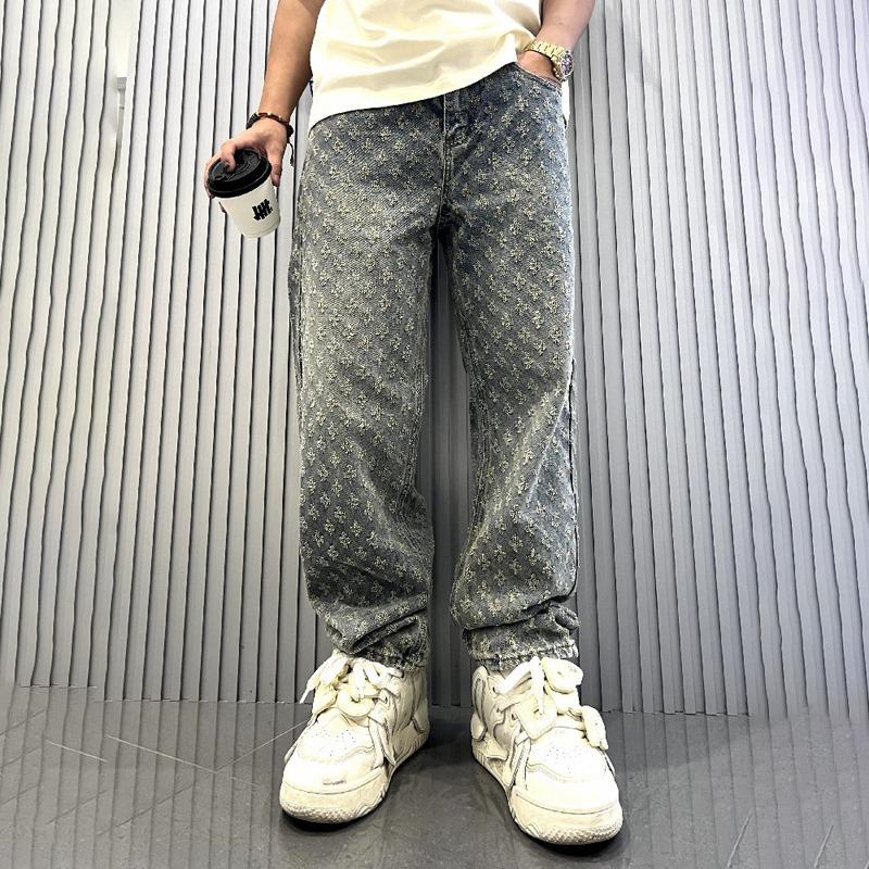 JYL Mens Jeans  Zipper Straight Summer Casual Trendy Denim Pants