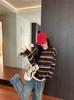 2025 Autumn/Winter Korean Color Block Stripe Polo Neck Knit Sweater - Casual, Versatile, and Loose Fit