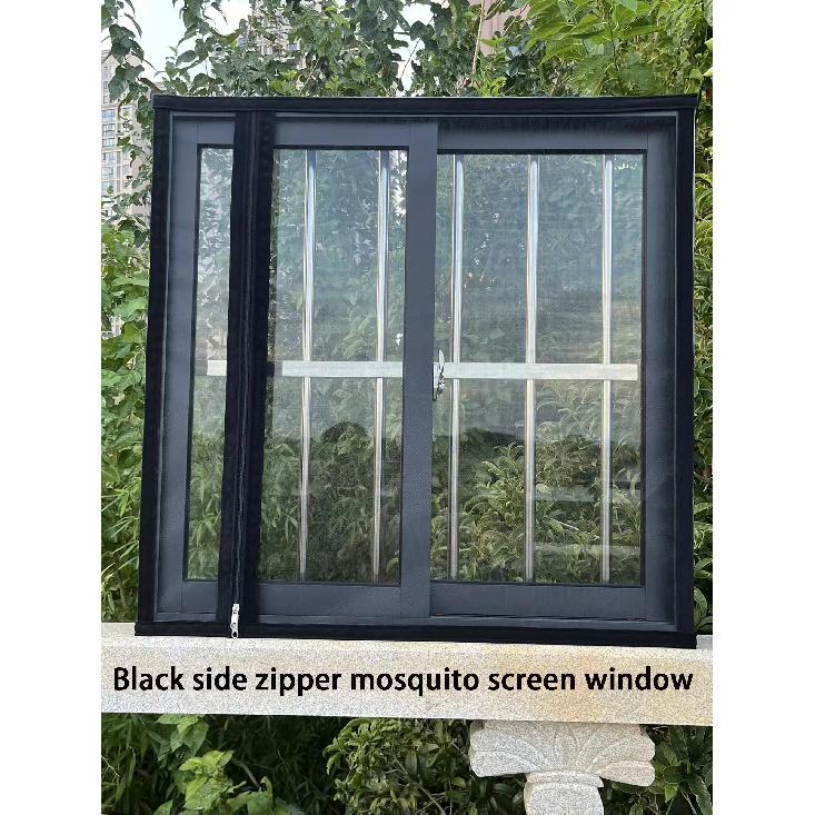 Latest mosquito and insect screen window with side zipper design, self-adhesive and customizable size