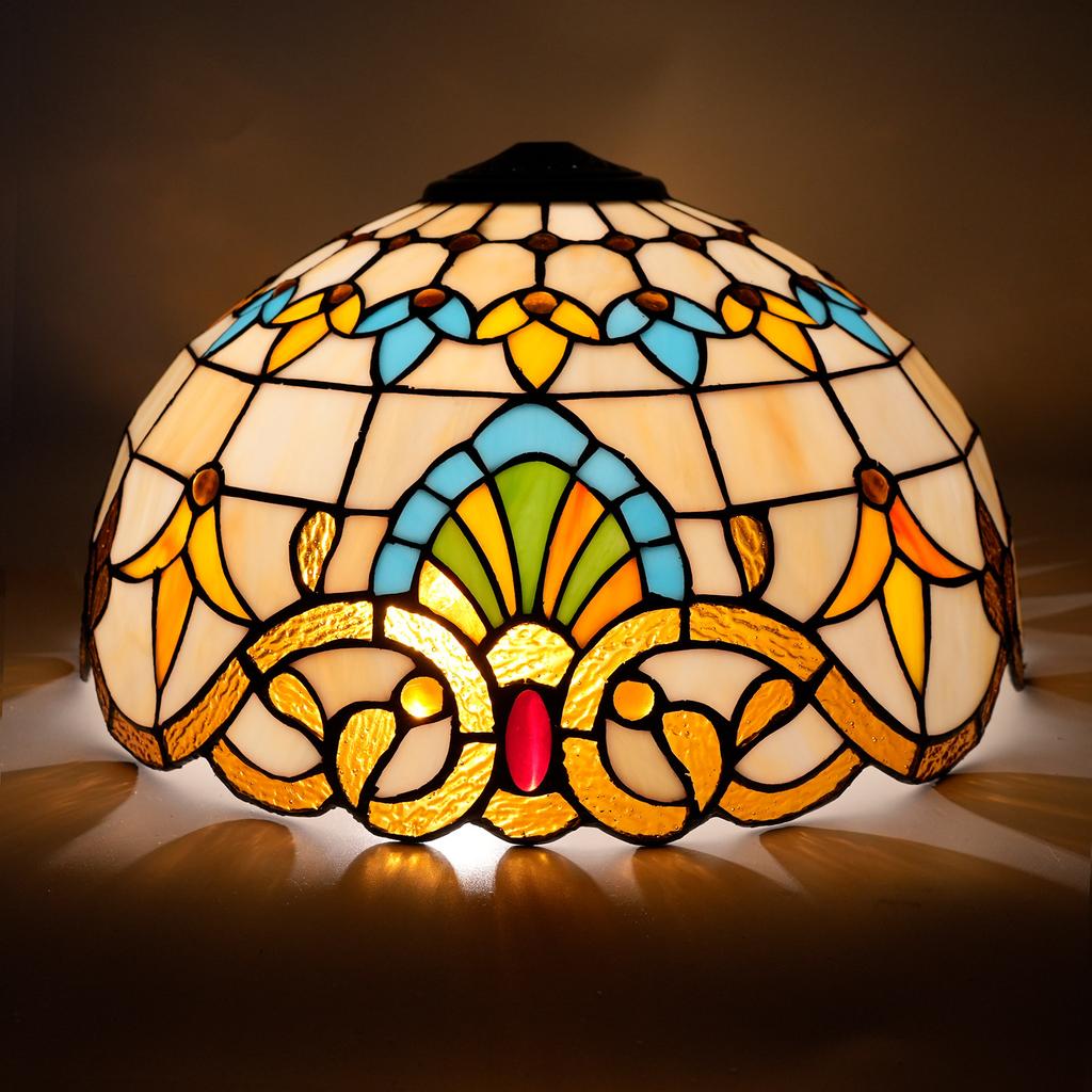 16-Inch Vintage Colored Glass Lampshade, Baroque Style, for Table Lamps, Chandeliers, Floor Lamps, Replacement Shade Only