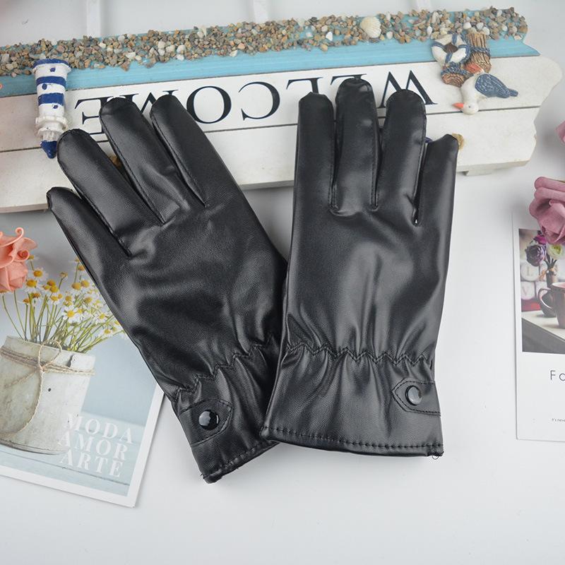 Men's winter PU leather gloves, velvet warm touch screen, black cycling motorcycle imitation leather women's gloves manufacturer