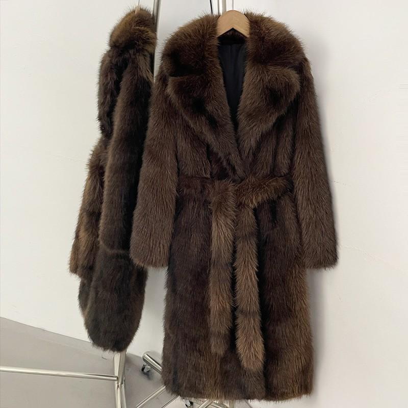 Womens Longline Faux Fur Coat With