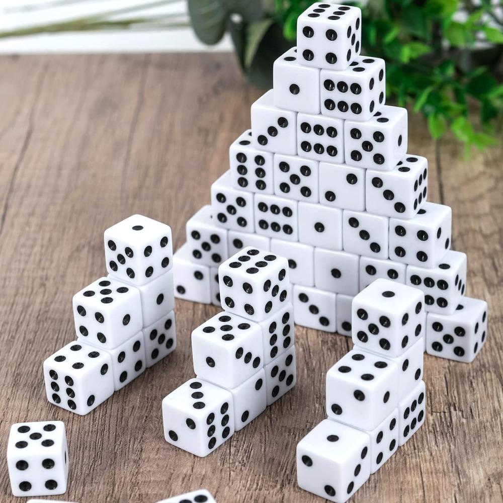 Opakowanie 50 sztuk 16 MM Białe Kości - Sześcienne Standardowe Nieprzezroczyste Białe Kości z Czarnymi Oczkami dla Gier Planszowych