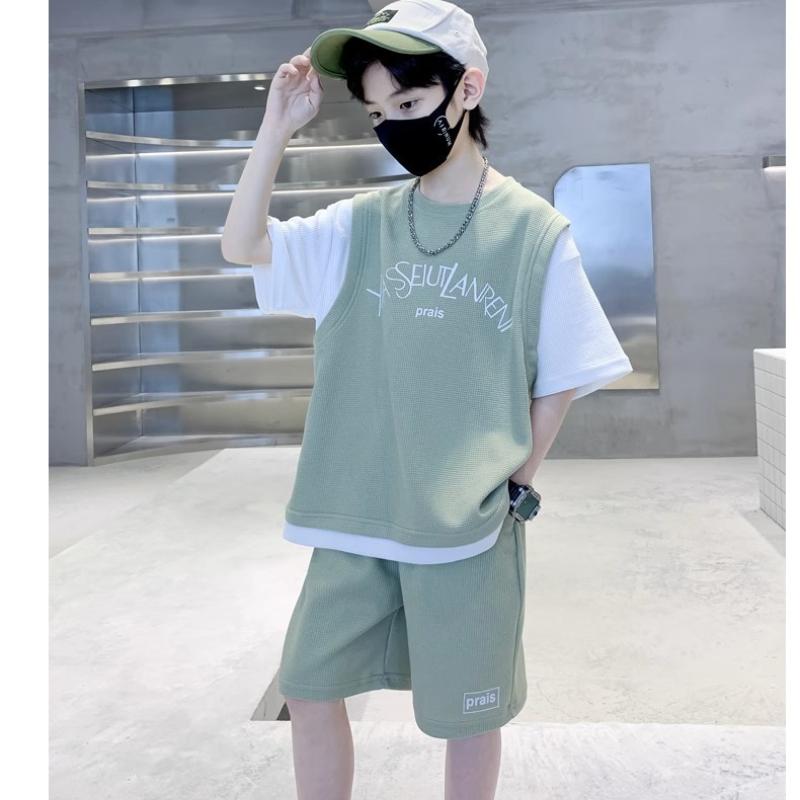 

Модный повседневный костюм для мальчиков, новый детский костюм с короткими рукавами, летний красивый комплект из двух частей, прилив 160