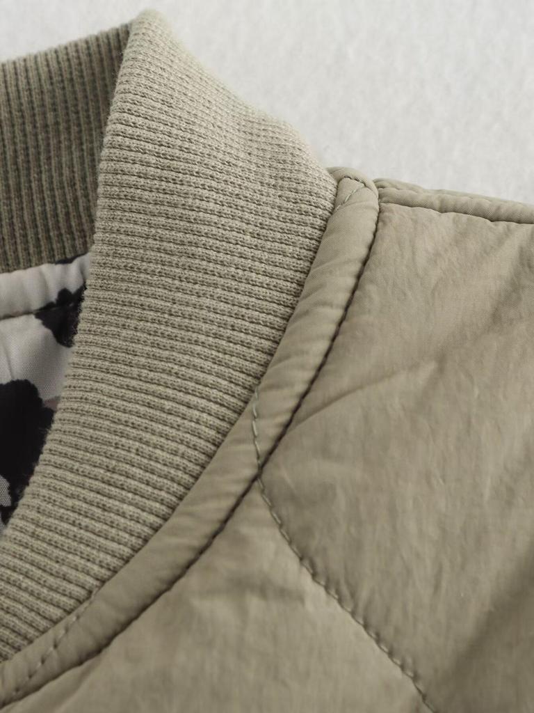 2025 H/W Damen Baumwollmantel mit geripptem Kragen und dreifarbigem Leopardenmuster-Futter (B88786)