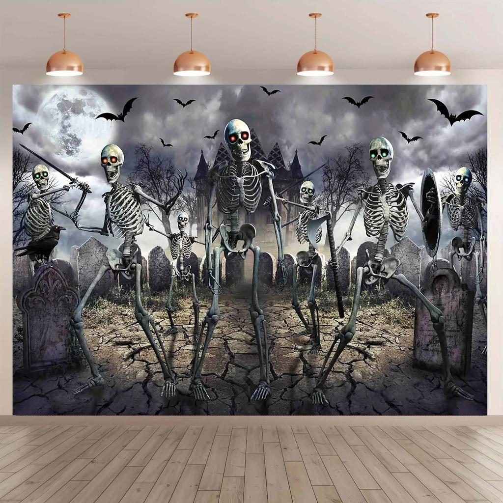 Halloween Backdrop Horror Night Horror Skeleton Man Party Background Scary Home Wall Decoration Banner Studio Photo Booth Props