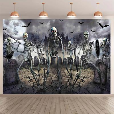 Halloween Backdrop Horror Night Horror Skeleton Man Party Background Scary Home Wall Decoration Banner Studio Photo Booth Props