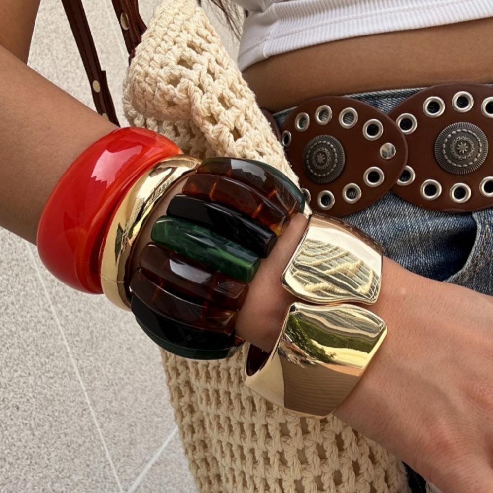 2026 Irregular Mixed Color Resin Bangles Bracelets for Women Punk Geometric Metal Bracelet Fashion Accessories Jewelry