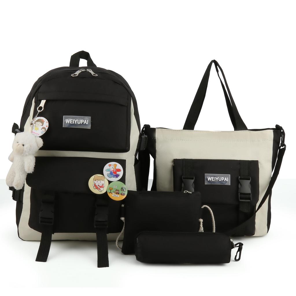 Canvas Student Backpack Fashion Harajuku Junior High School Campus School Bag Four-piece Backpack
