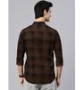 Man's Stylish Slim Fit Cotton Spread Collar Checked Casual Shirt - Dark Brown