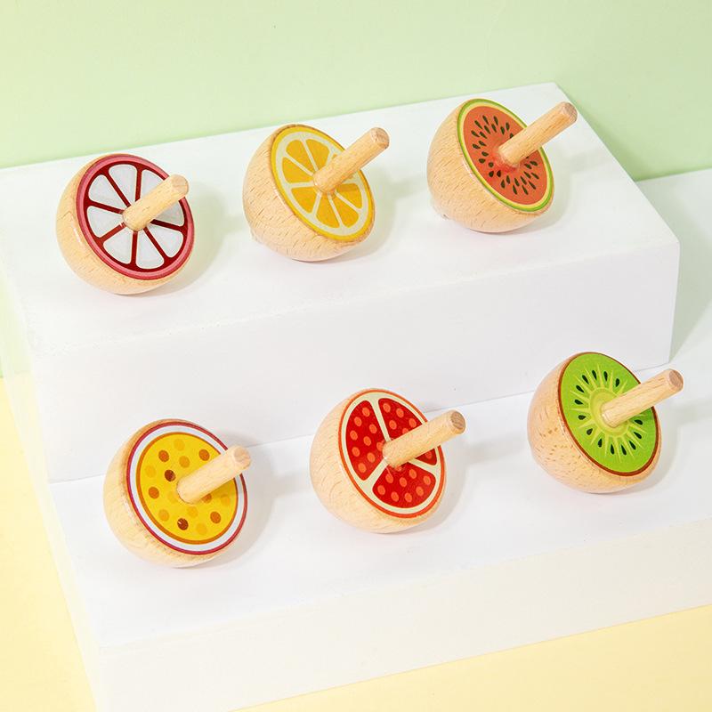 Large Fruit Animal Wooden Finger Turning Small Gyro Children'S Traditional Nostalgic Wooden Early Education Educational Toys