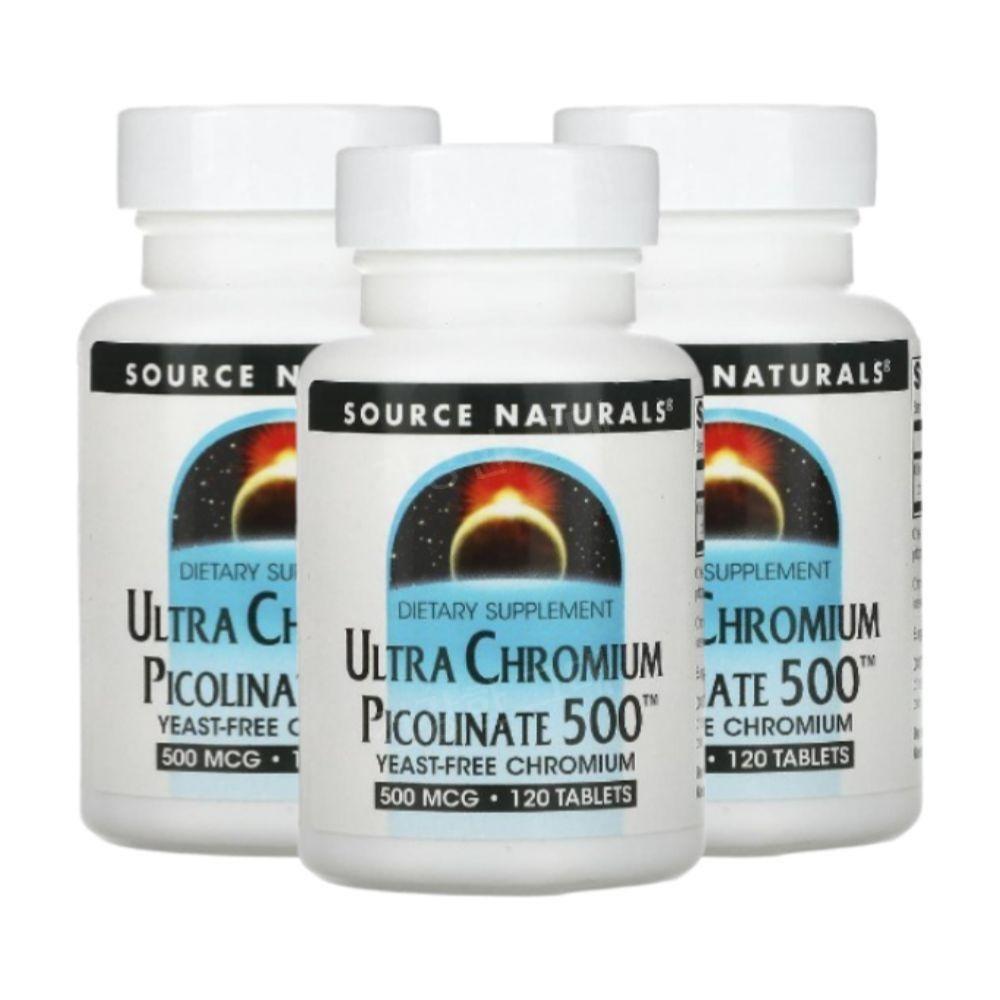 Source Naturals Ultra Chrome Picolinate 500 mcg 120 Tablets 3 pcs
