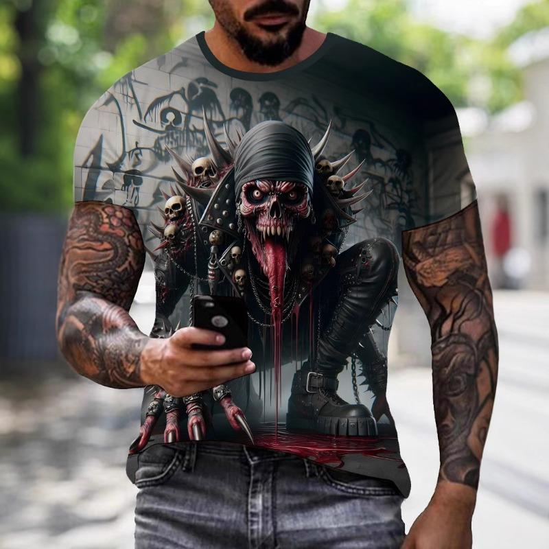 

mens summer clothing 3D printed skull graphic t shirts round neck short sleeved Tees custom new S