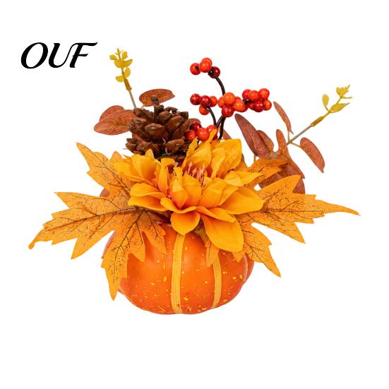 Decorative Harvest Festival Props Artificial Pumpkin Table Centerpiece with Sunflowers Maple Leaves And Pine Fall Centerpieces Cones, Halloween