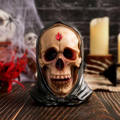 Realistic Human Skull Model Retro Resin Skull Head Statue with Hood Spooky Halloween Home Desktop