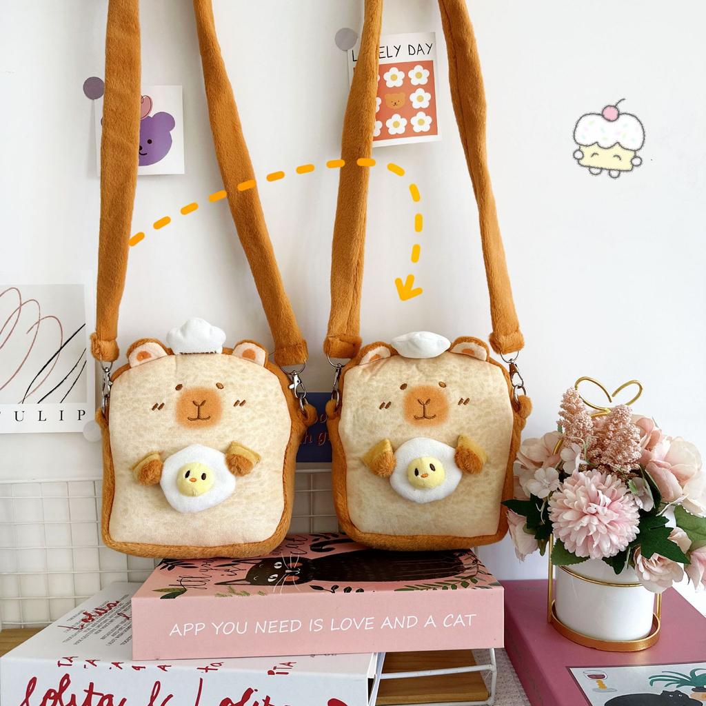 Capibara Dolphin Cub Fun Baking Oblique Span Bag Creative Fried Egg Toast Dolphin Cute Girl Student Storage Bag