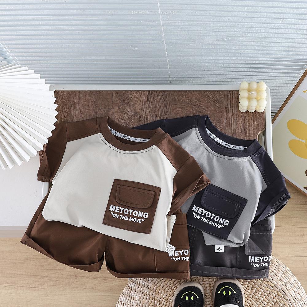 2026 Summer Boys' Cotton T-Shirt & Workwear Shorts Two-Piece Set