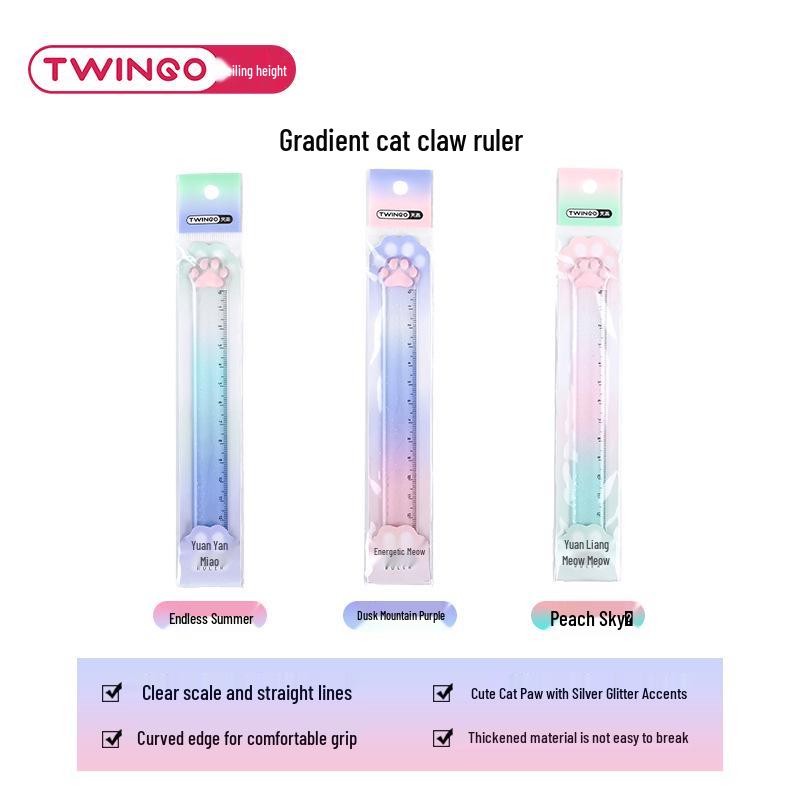 Twingo Cat Paw 15cm Gradient Ruler - Creative Transparent Stationery