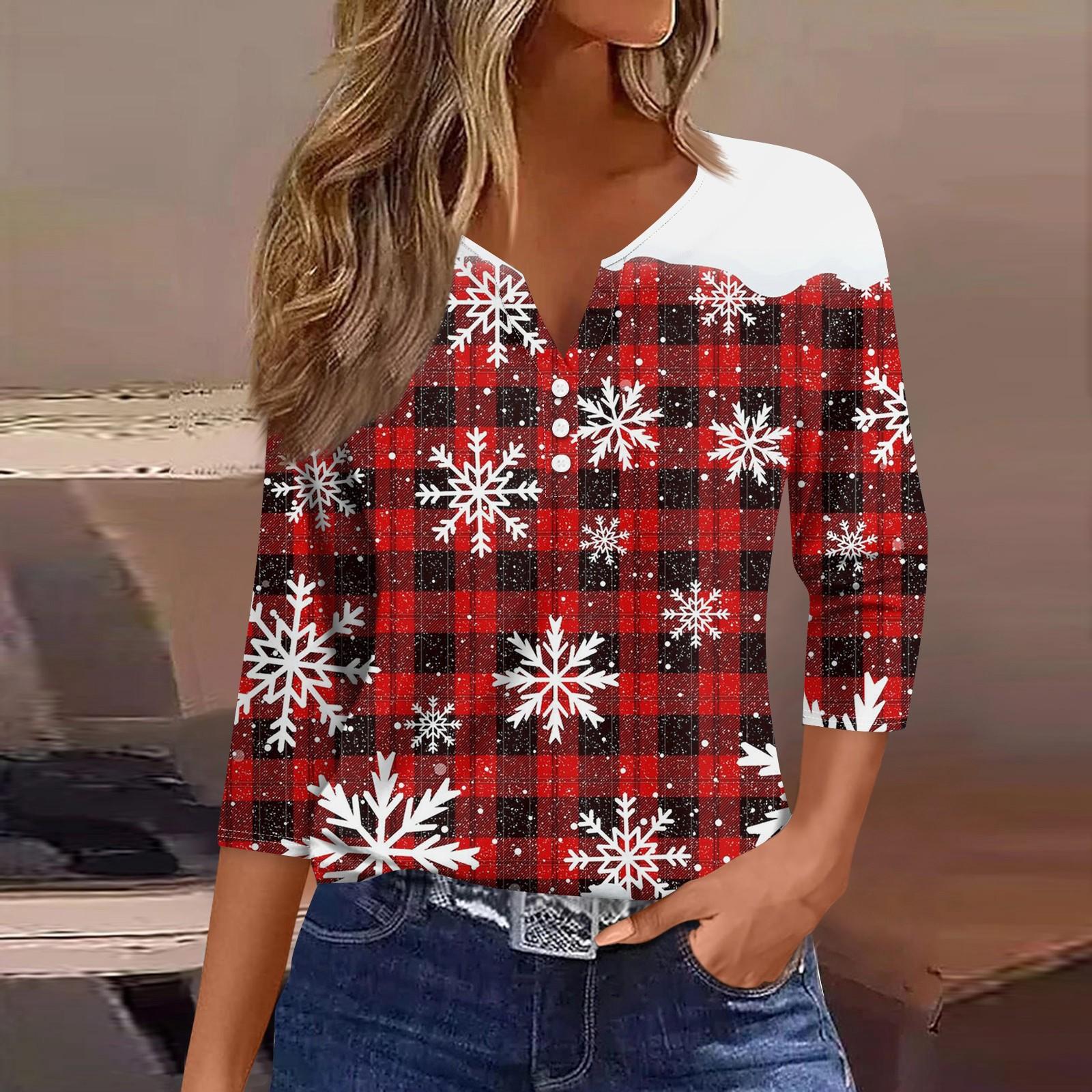 

Рубашки с рукавом 3/4 для женщин, милые принты, графические футболки, блузки, повседневные блузки, туники с V-образным вырезом, топы M красный