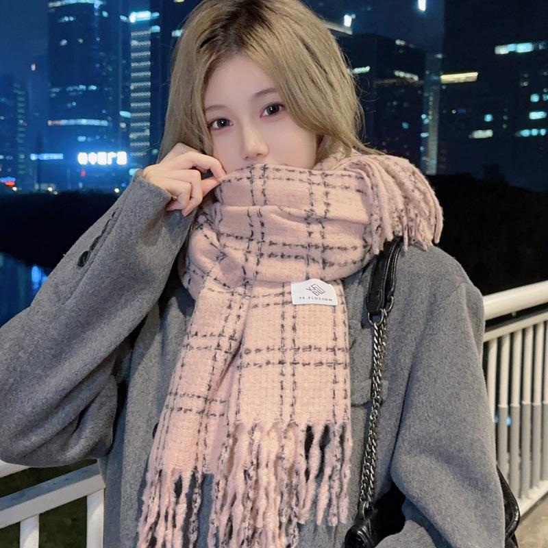 Beige Plaid Scarf Women's Winter High End New Autumn and Winter Style Women's High End Versatile Warm Long Scarf