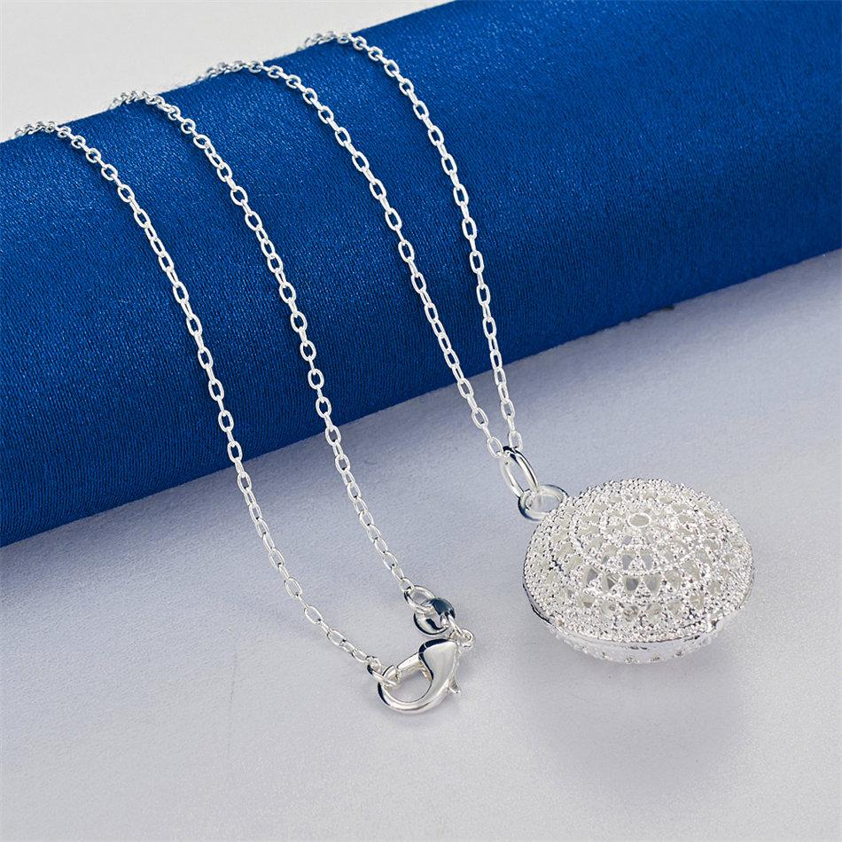 925 Sterling Silver 16-30 Inch Exquisite Round Hollow Pendant Necklace, Women's Fashion Gift, Wedding Jewelry Accessories