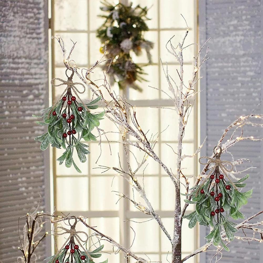 Christmas Artificial Mistletoe Bouquet Hanging Nordic Style Decorative Fake Vine Botanical Themed Christmas Holiday Fireplace Door Decor