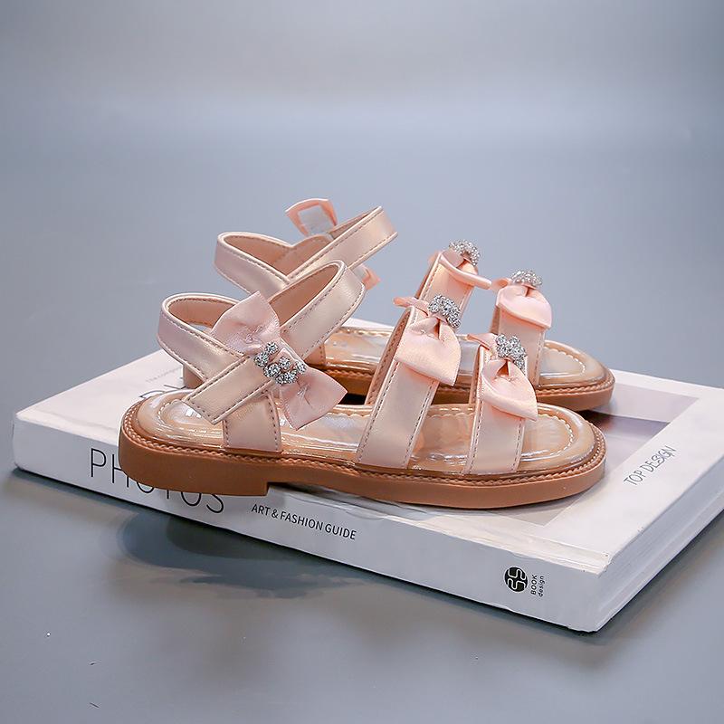 Summer Girls Open Toe Rhinestone Bow Princess Sandals Kids Stage Performance Dress Shoes