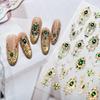 5D Embossed Emerald Gemstones Nail Art Stickers Luxury Golden Frame Baroque Flower Nail Decals Green Rhinestones Nail Supplies