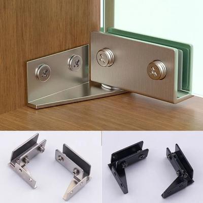 2Pcs Non-perforated Glass Door Hinge Display Cabinet Glass Cabinet Hinge Side Mounted Stainless Steel Furniture Hardware