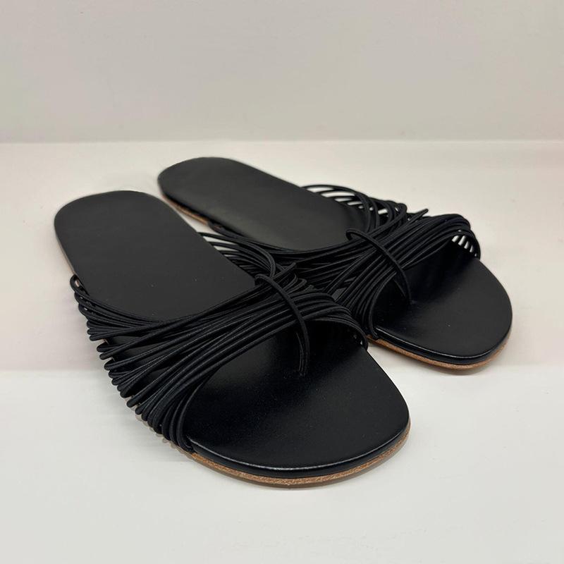 

Версия из овчины~ Корейская версия шлепанцев с тонкими ремешками и плоской подошвой, женская повседневная обувь с мягкой подошвой, удобные прохладные шлепанцы 40 чёрный