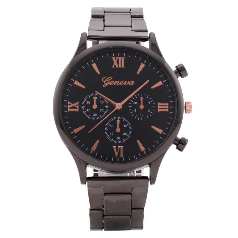 

Часы с тремя ушками и стальным ремешком, мужские часы, мужские часы, мужские кварцевые часы, Европа и Америка чёрный