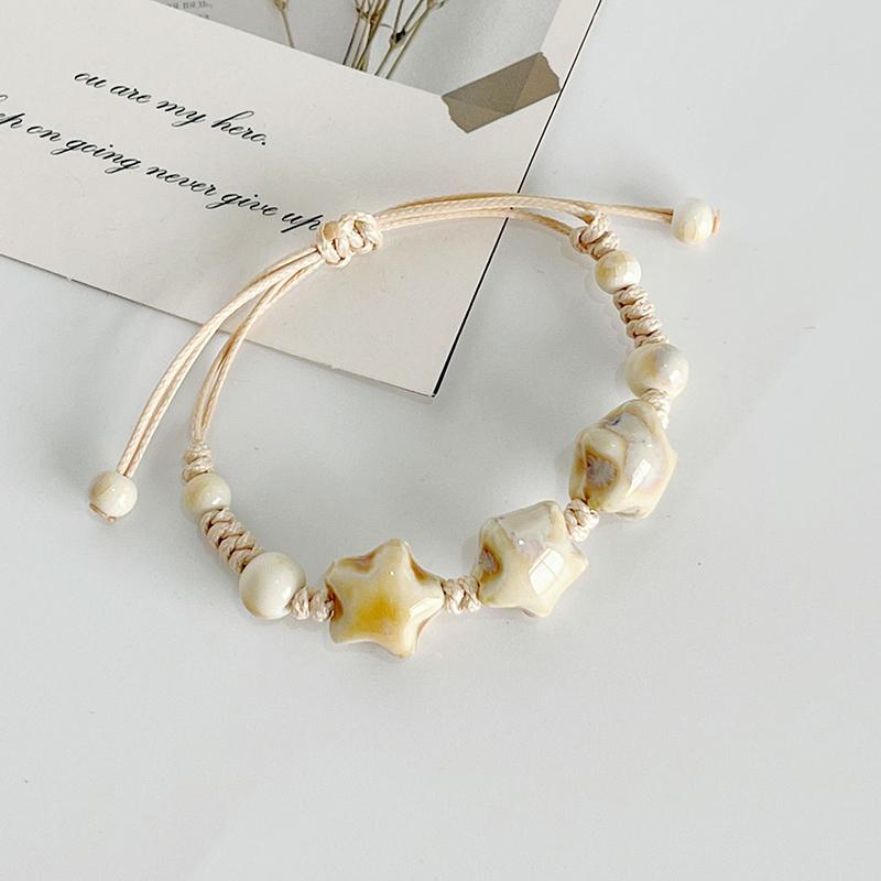 Versatile ceramic bracelet Handmade knit Colorful Ceramic Star Bracelet Adjustable Braided Wax Cord Unique Fashion Accessory new