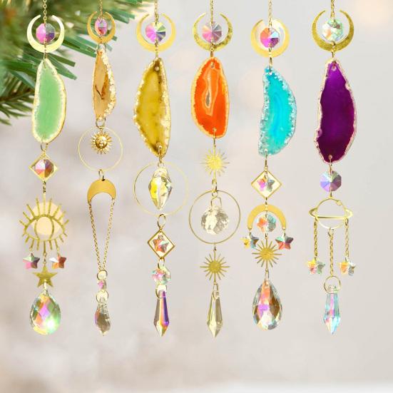 Faux Agate Plate Sun Catcher Ornament Indoor Outdoor Garden Home Office Wall Window Hanging Natural Stone Plate Fake Crystal Pendant