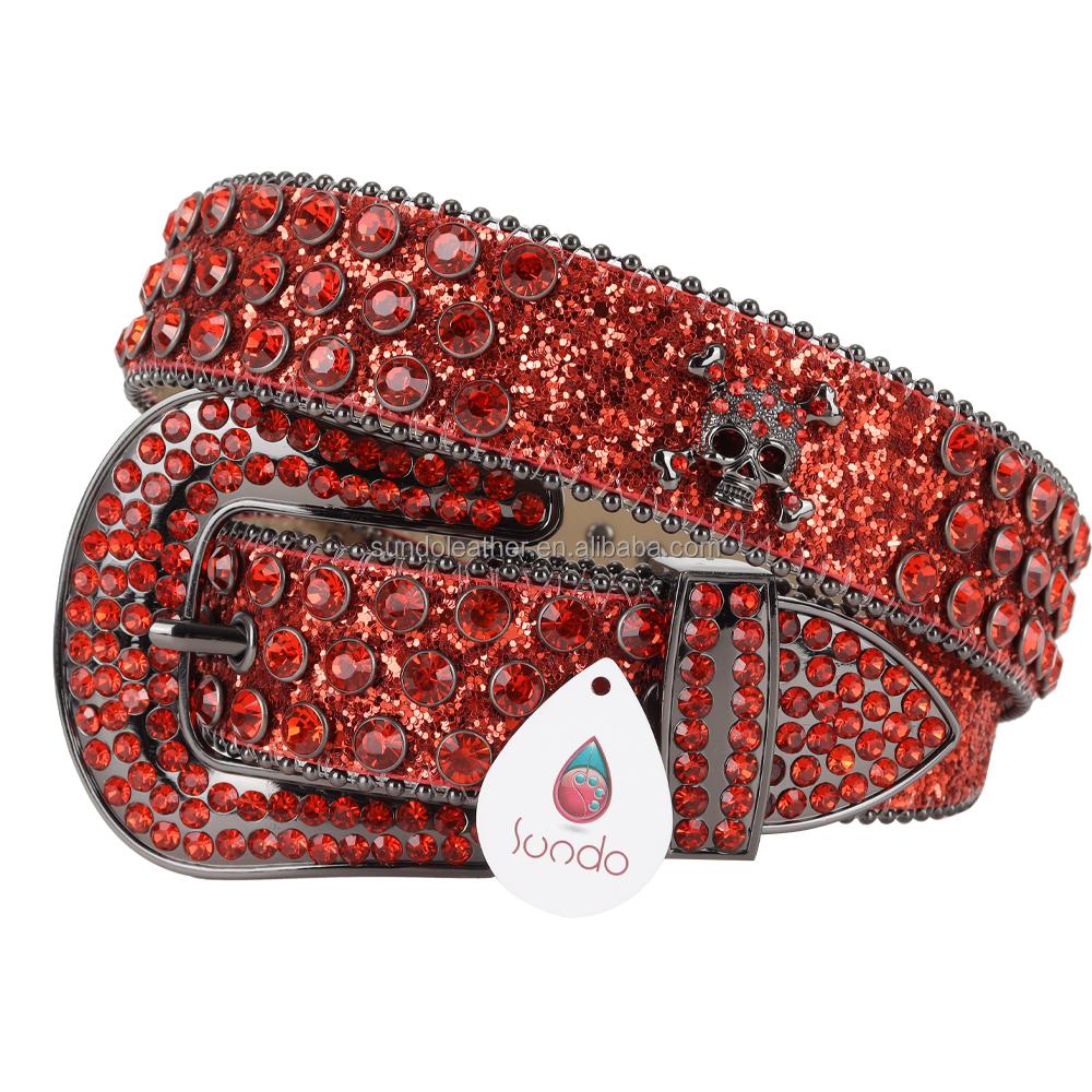 Fast Delivery Women Men Western Cowgirl Leather Belts Unisex Rhinestone Alloy Buckle