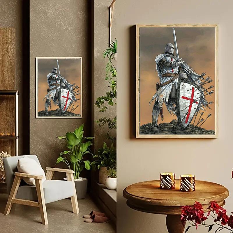 1 Piece of 11.8x15.7 Inch 5D DIY Diamond Painting, Crusader Templar Knight, Embroidery Kit, All Water Diamond Painting, Handmade Home Decoration Gift